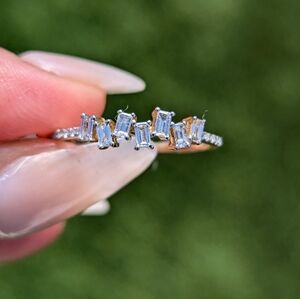 14K Yellow Gold Staggered Baguette Diamond Band Ring